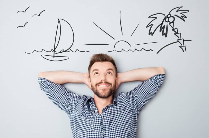 A Young man dreaming about vacation