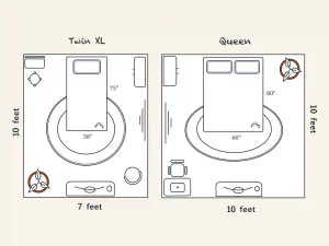 Illustration of room layout for queen vs twin xl