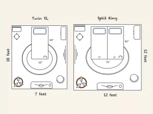 Illustration of room layout for twin xl vs split king