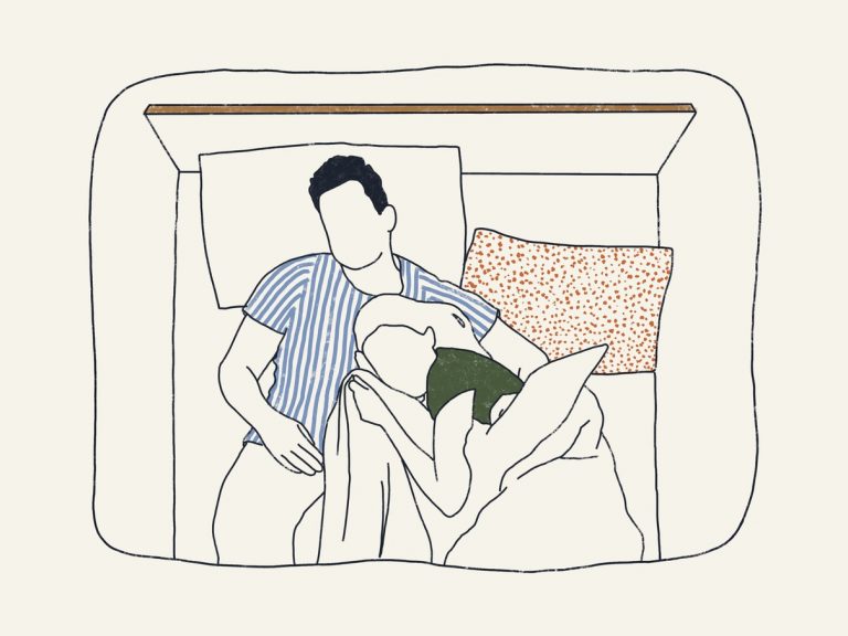 Illustration of Couple Sleeping on Bed