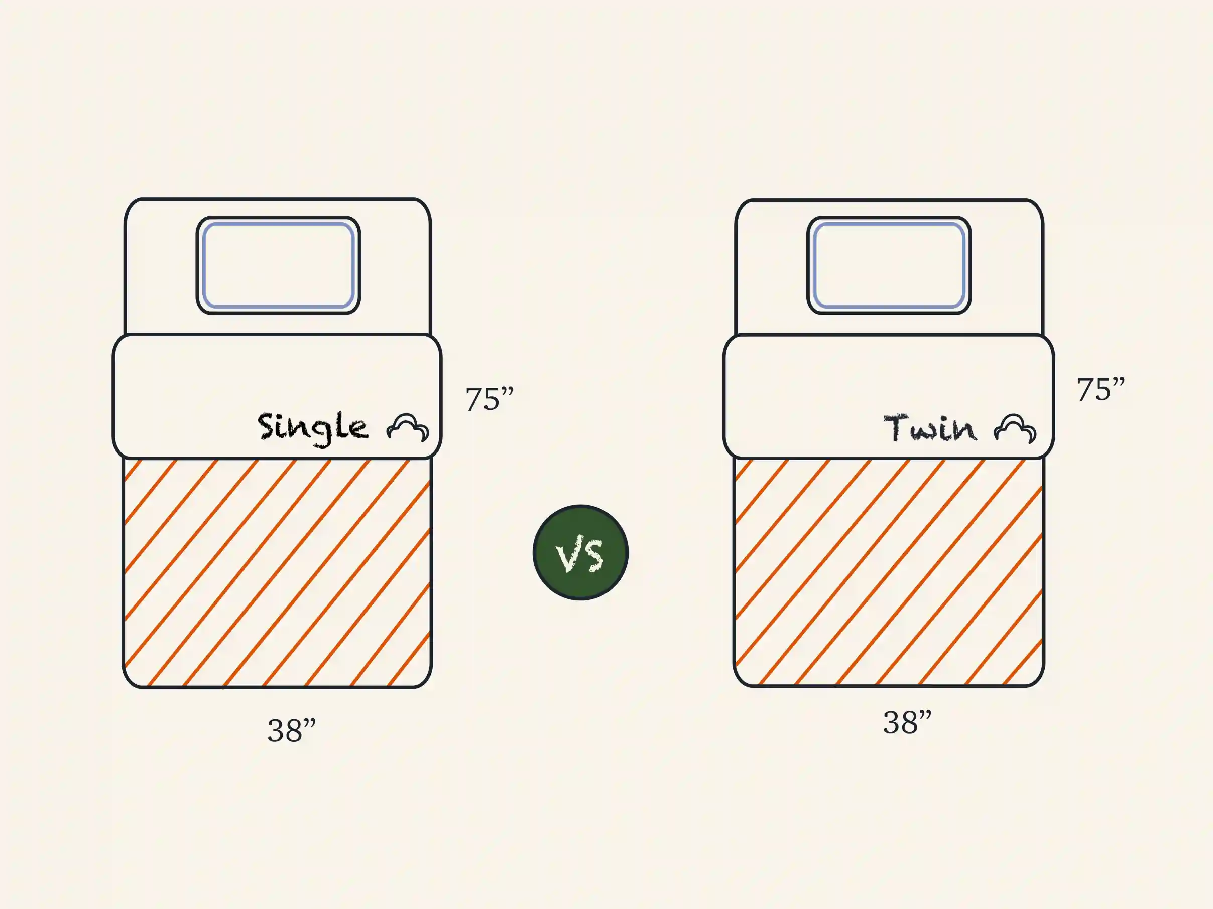 single vs twin bed Mattress Comparison Illustration